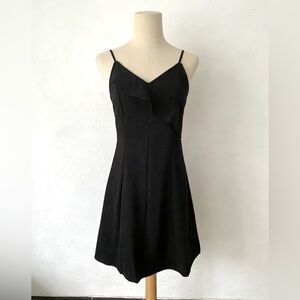 Women’s Woven Ruffle V-Neck Sleeveless Spaghetti Straps A-Line Mini Dress Black